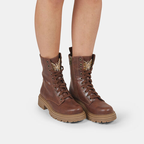 Botín de invierno de mujer con cordones, Marrón Botín de invierno de mujer con cordones, Marrón